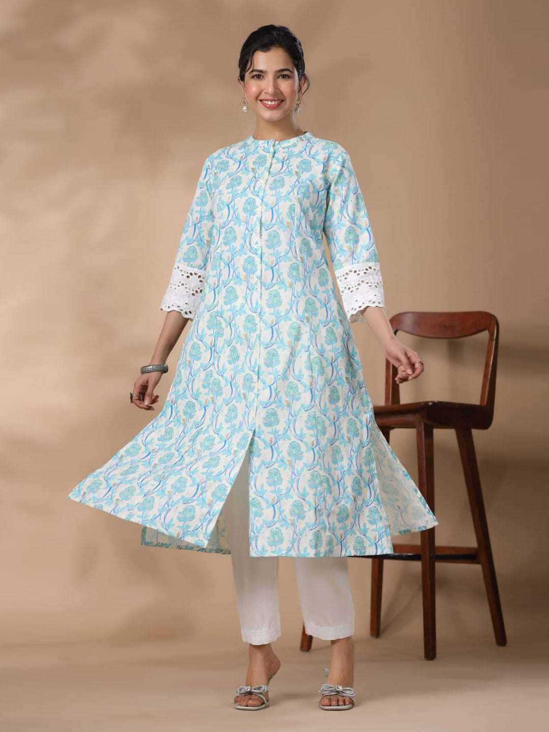 Floral Printed Cotton Kurta With Pants