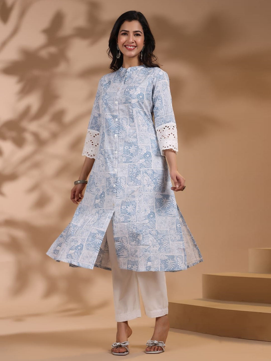 Floral Printed Cotton Kurti With Pants