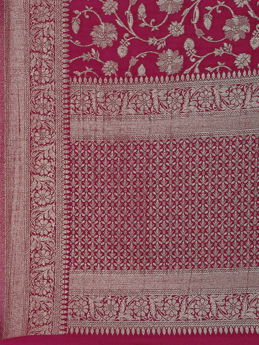 Floral Zari Jaal Tussar Plain Saree