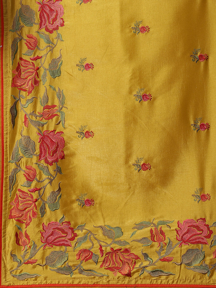 Floral Booti Embroidered Crepe Saree