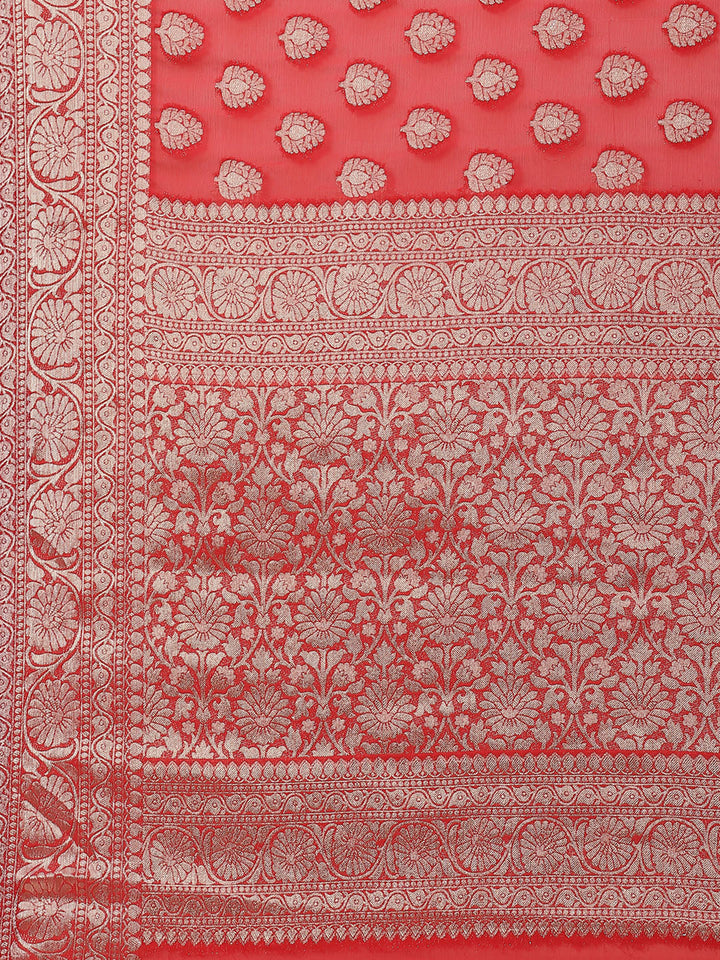 Zari Booti Chiffon Plain Saree