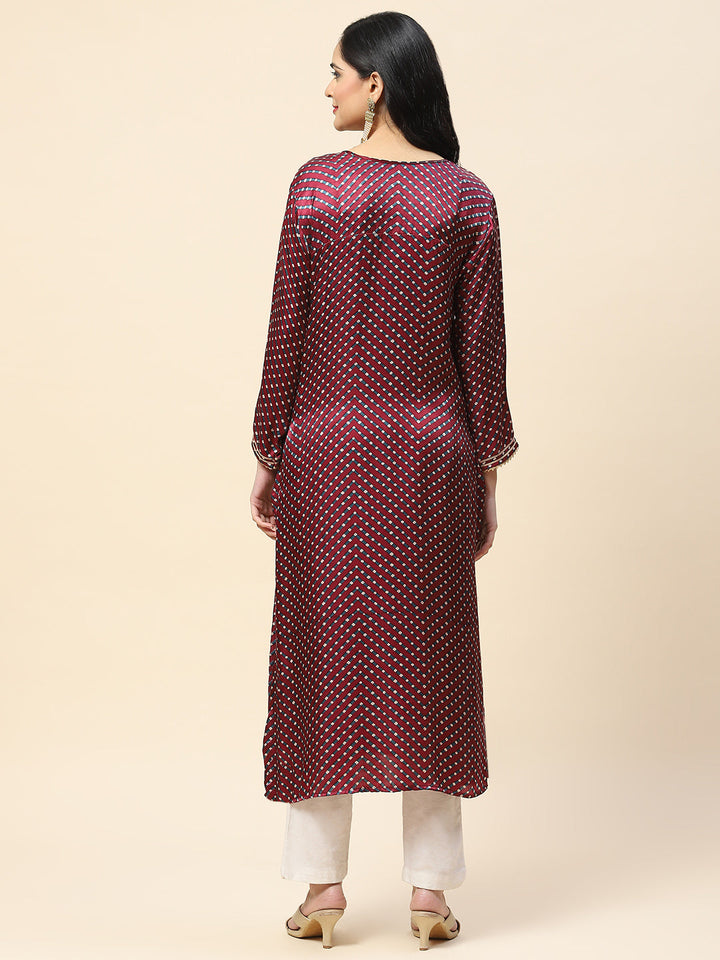 Printed With Yoke Embroidered Satin Kurta