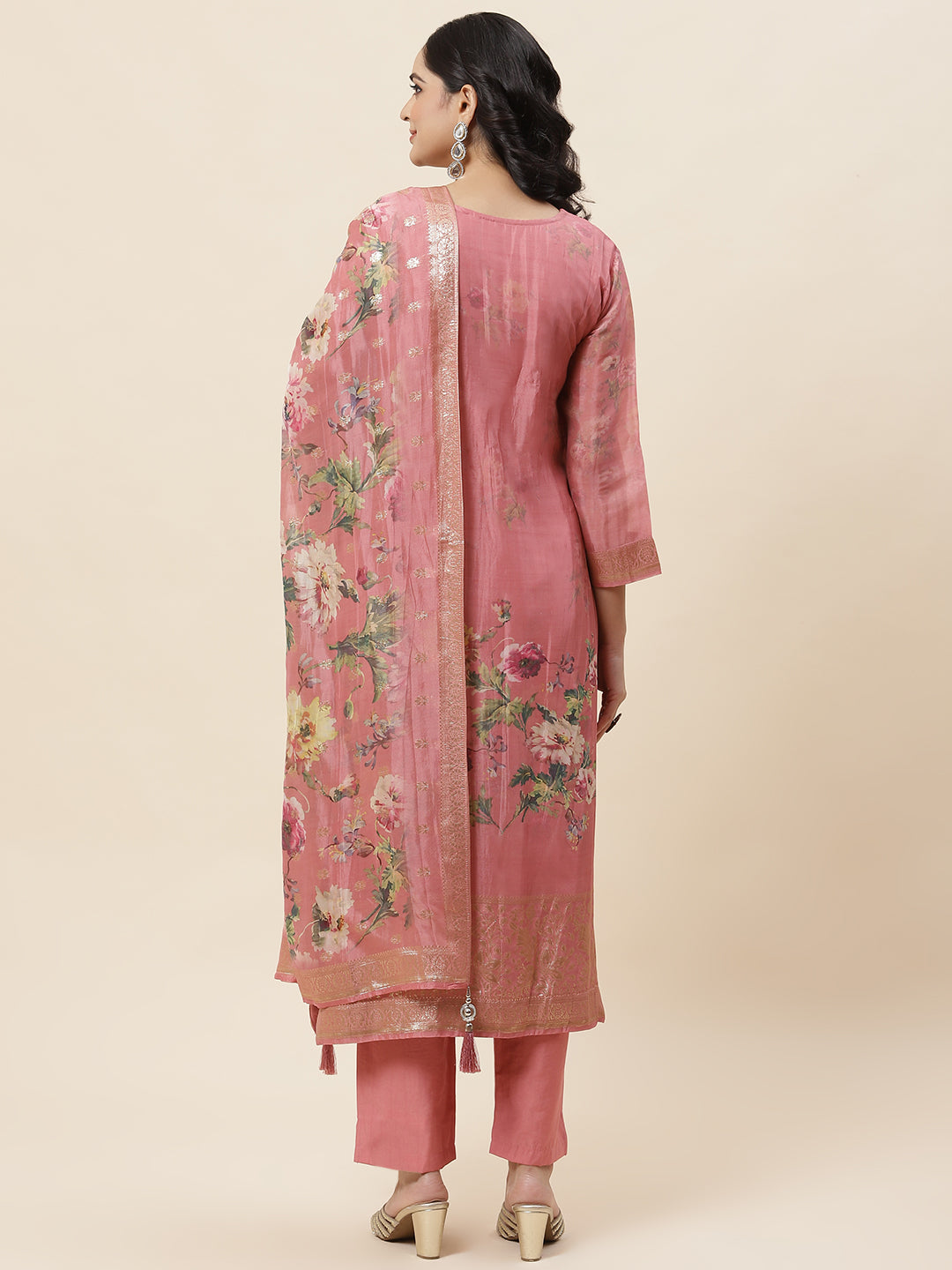 Floral Printed Organza Kurta With Pants &amp; Dupatta
