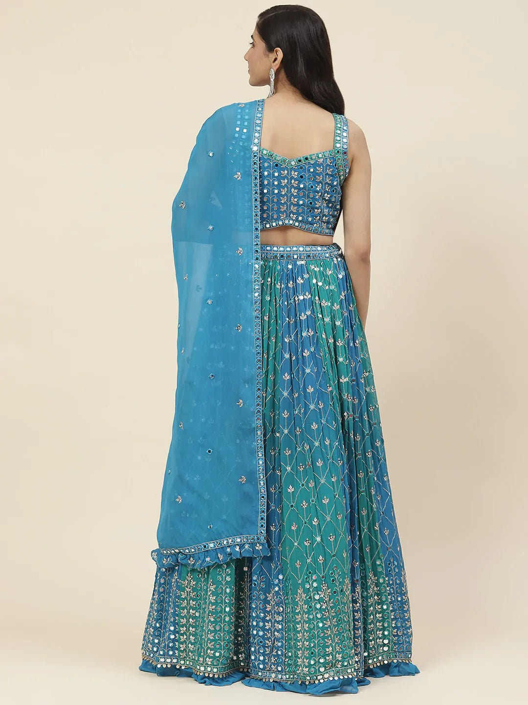 Resham Mirror Booti Georgette Choli With Lehenga &amp; Dupatta