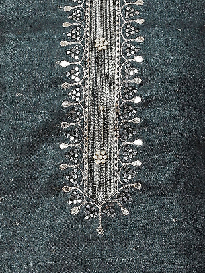 Neck Embroidered Chanderi Unstitched Suit Piece With Dupatta
