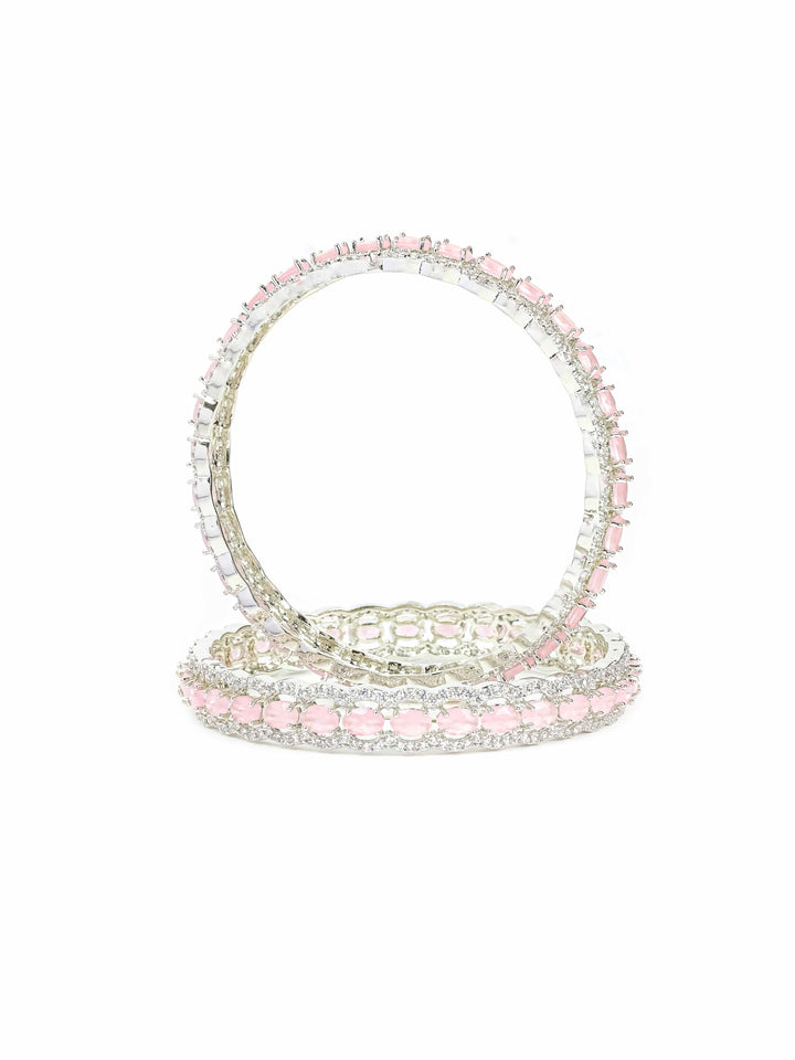 Silver &amp; Pink AD Bangles Set