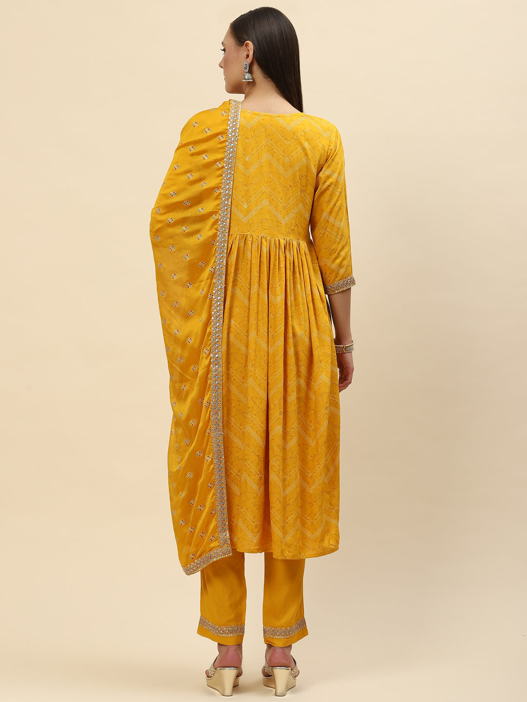Digital Printed Cotton Kurta With Pants &amp; Dupatta