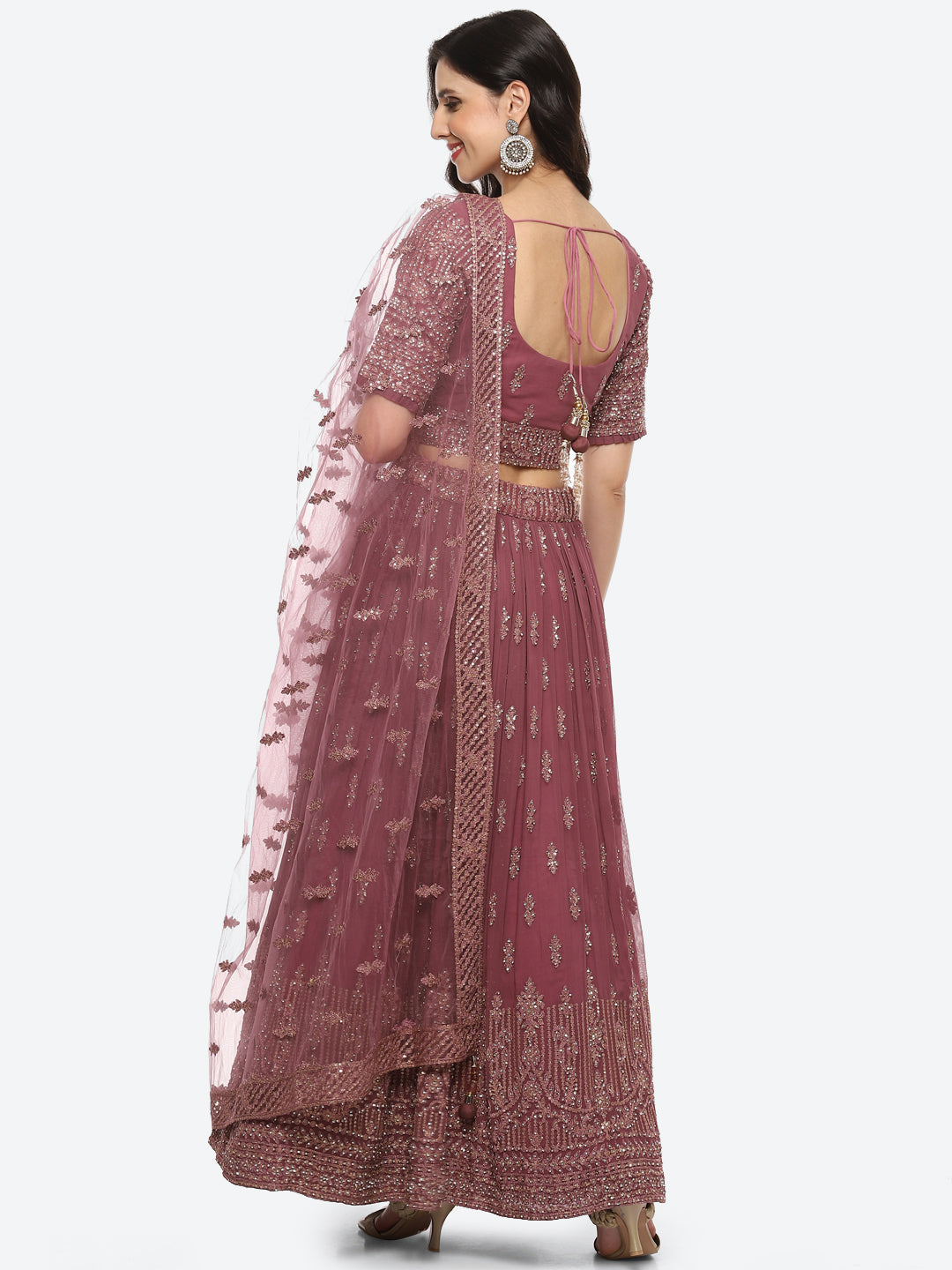 Resham Embroidered Georgette Choli With Lehenga &amp; Net Dupatta