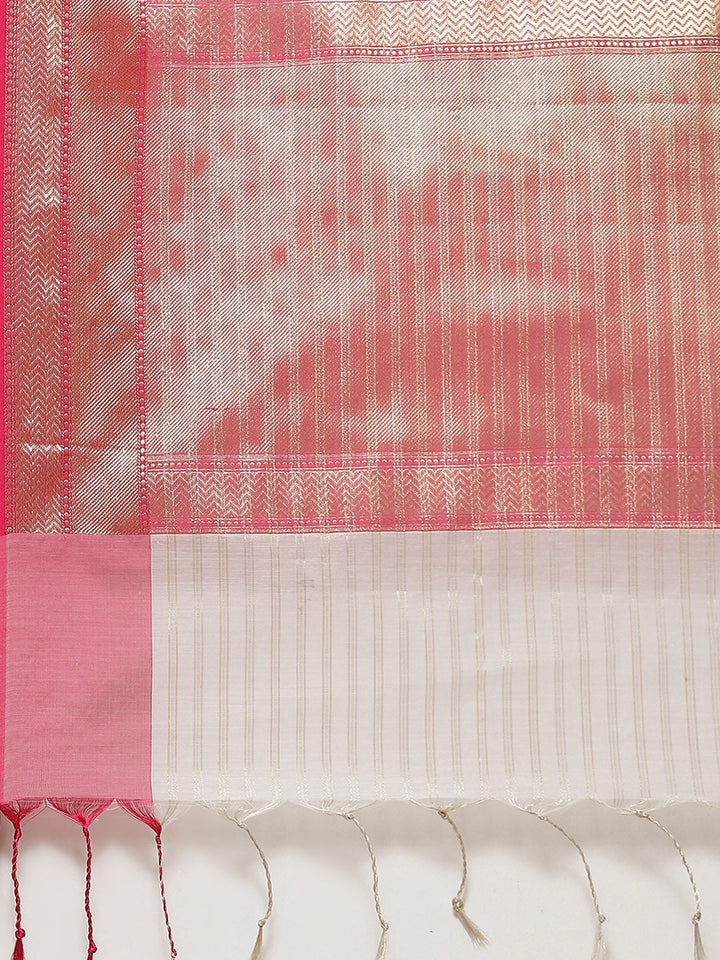 Zari Border Booti Cotton Woven Saree