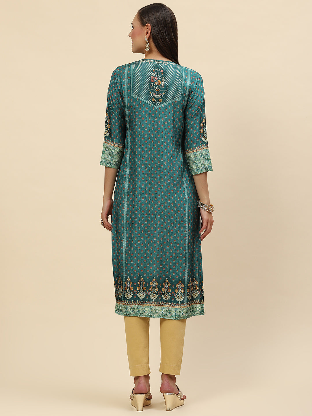 Neck Embroidered &amp; Printed Handloom Kurta