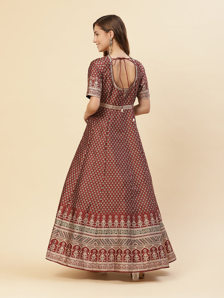 Art Tussar Digital Printed Anarkali Kurti With Chudidar And Dupatta
