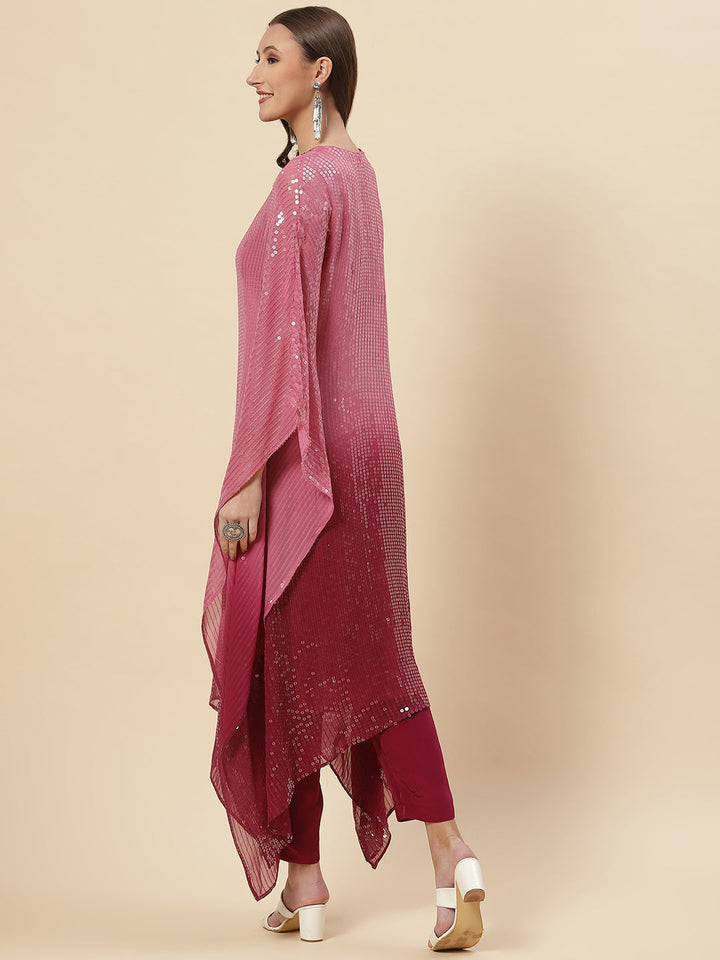 Sequin Embroidered Georgette Kaftan Kurta With Pants
