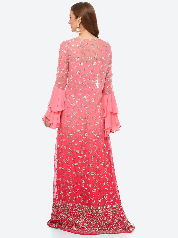 Zari Embroidered Booti Georgette Crop Top With Sharara &amp; Jacket
