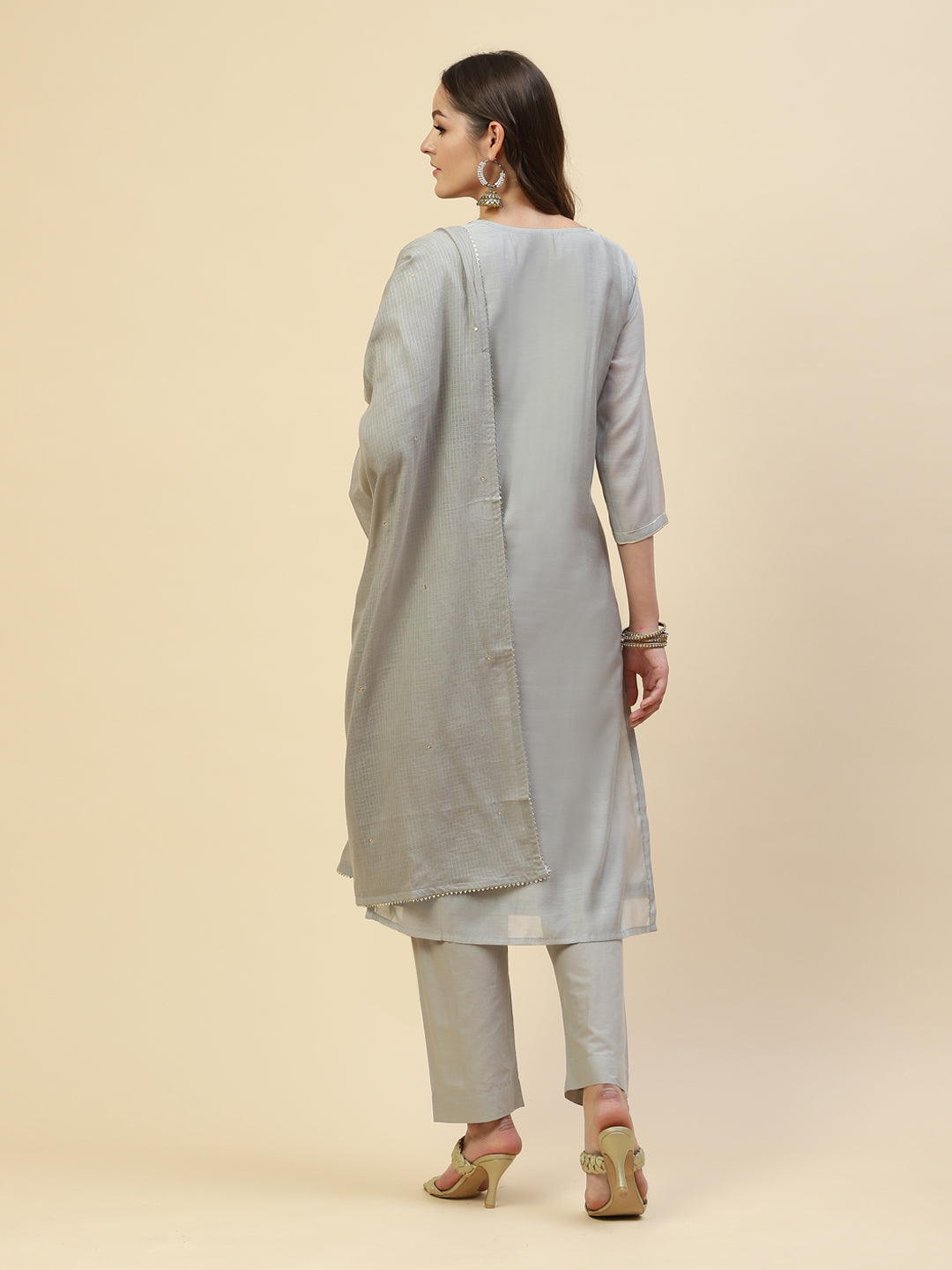 Gota Work Chanderi Kurta With Pant &amp; Cotton Dupatta