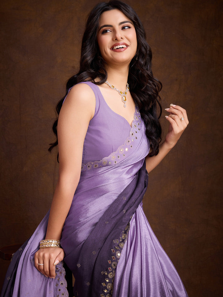 Embroidered Chinon Saree