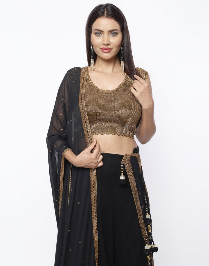 MBZ Meena Bazaar-Black Crochet Georgette Lehenga
