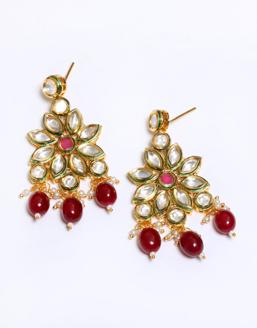 Elegant Gold Toned Kundan Set With Ruby Stone