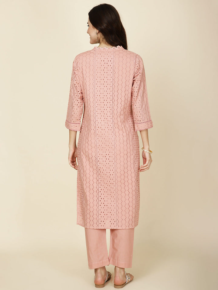 Thread Embroidery Cotton Kurta With Pants