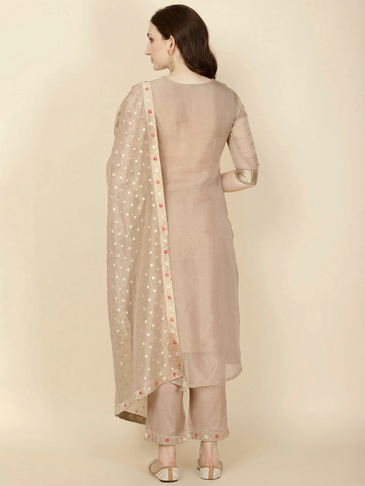 Floral Woven Tissue Kurta With Pants &amp; Dupatta