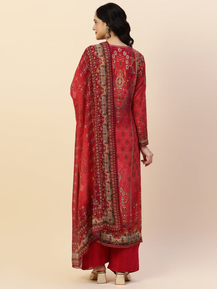Digital Printed Crepe Kurta With Palazzo &amp; Dupatta