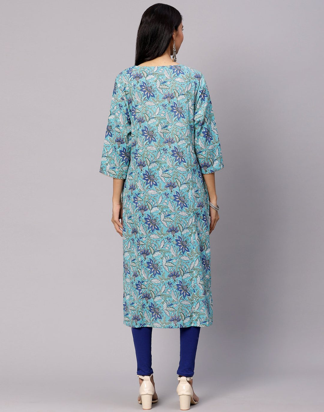 Floral Print Kurti With Gota Detail