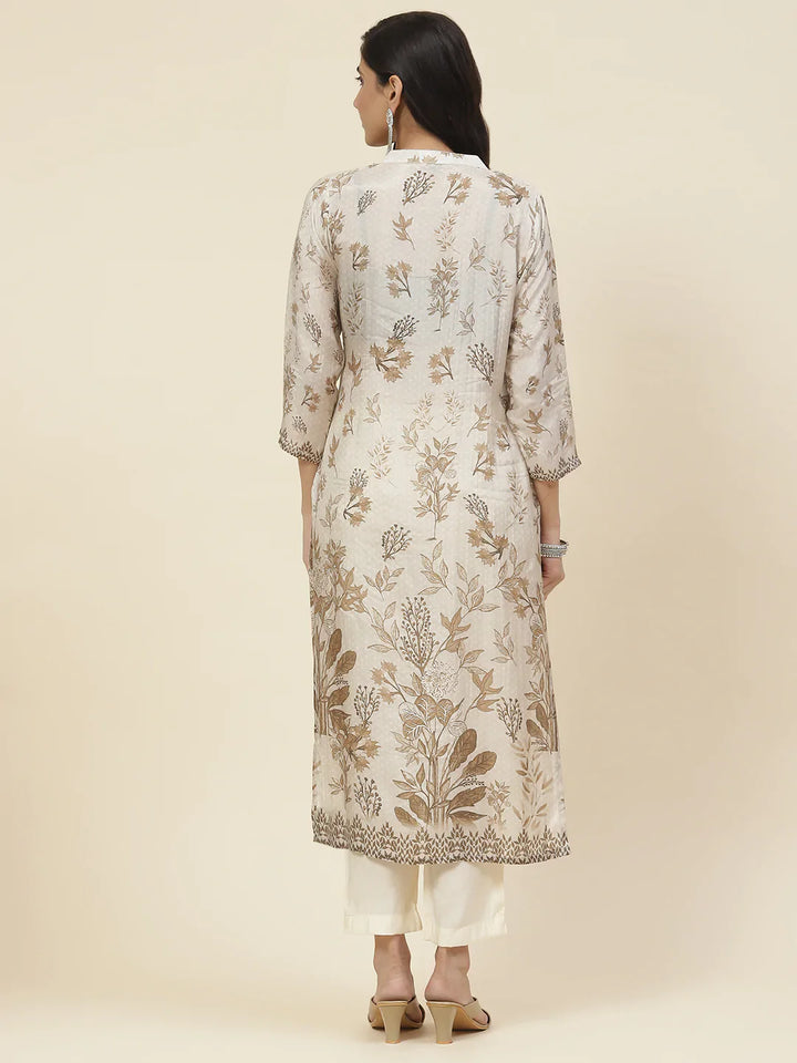 Printed With Yoke Embroidered Muslin Kurta