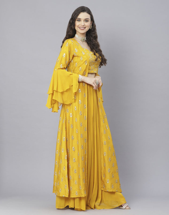 Mustard and Pink Art Crepe Salwar Kameez