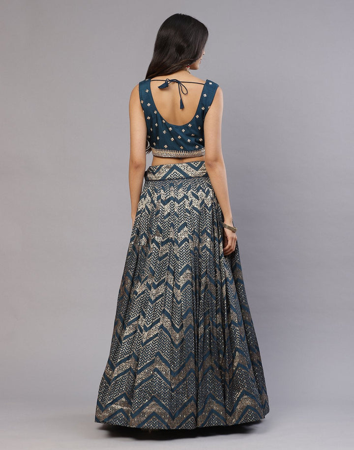 Teal Blue Handloom Dupion Laacha with Contrast dupatta