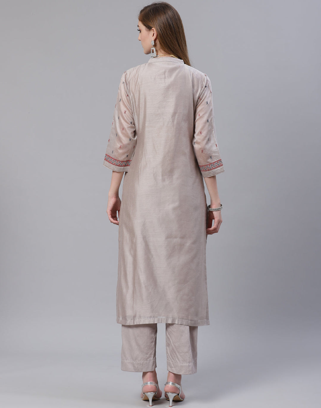 Embroidered Cotton Kurta With Pant &amp; Chanderi Dupatta