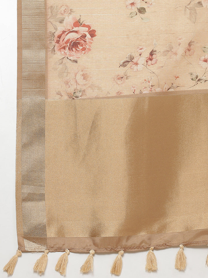 Digital Floral Printed Tussar Saree
