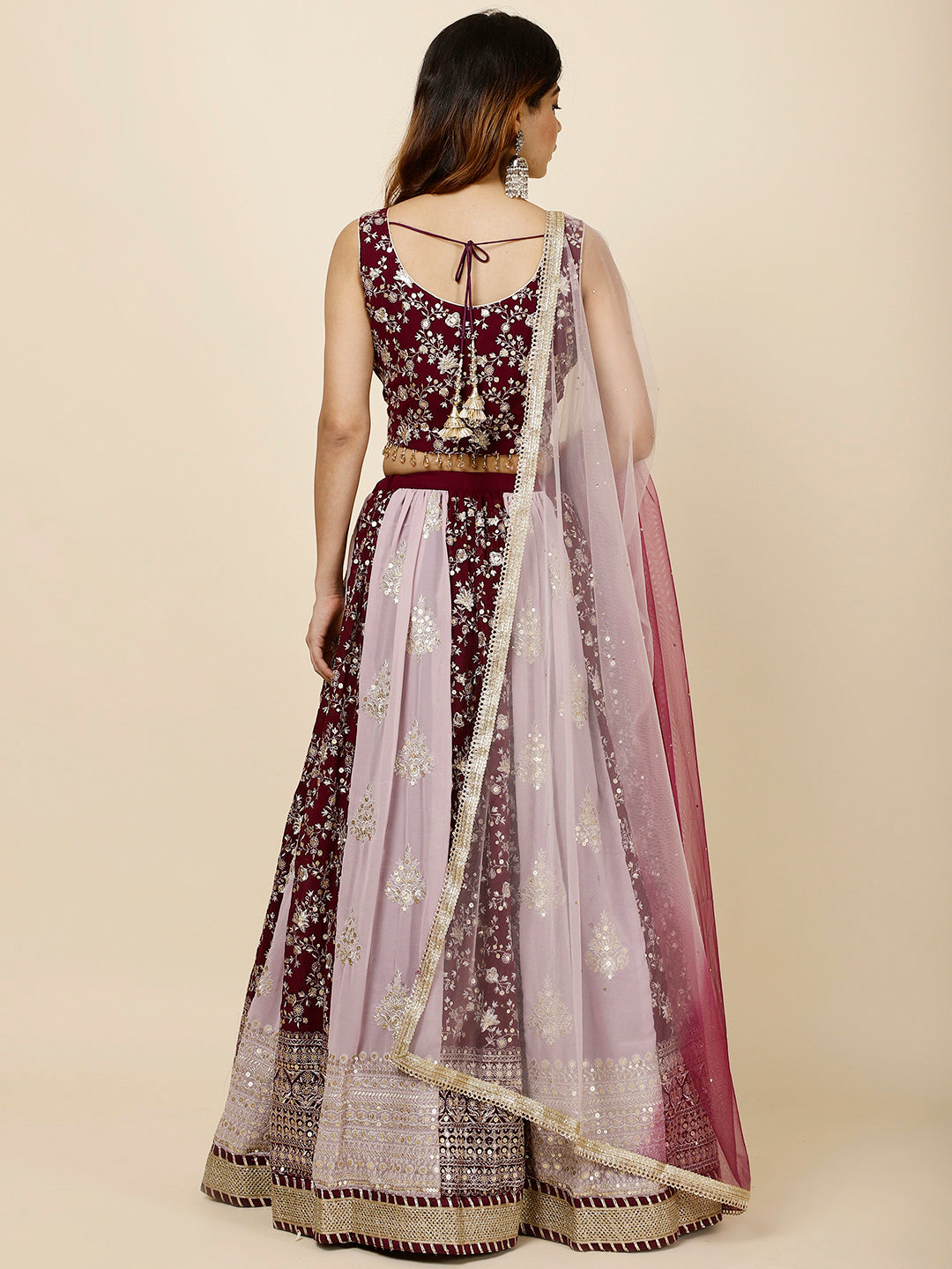 Zari Embroidered Georgette Choli With Lehenga &amp; Dupatta