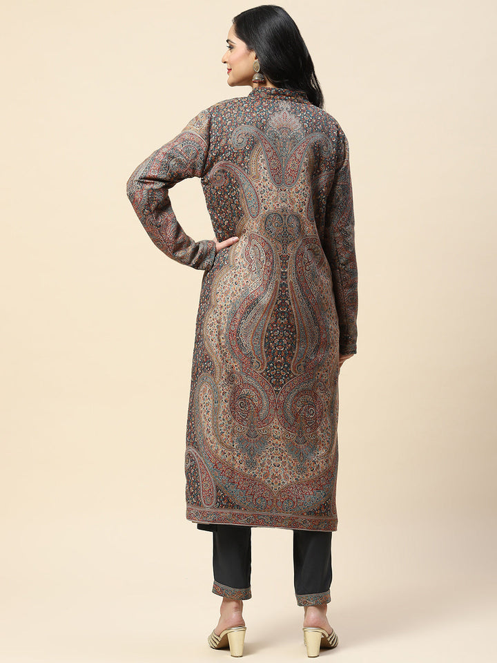 Resham Jaal Woven Pashmina Kurta With Pants &amp; Jacket