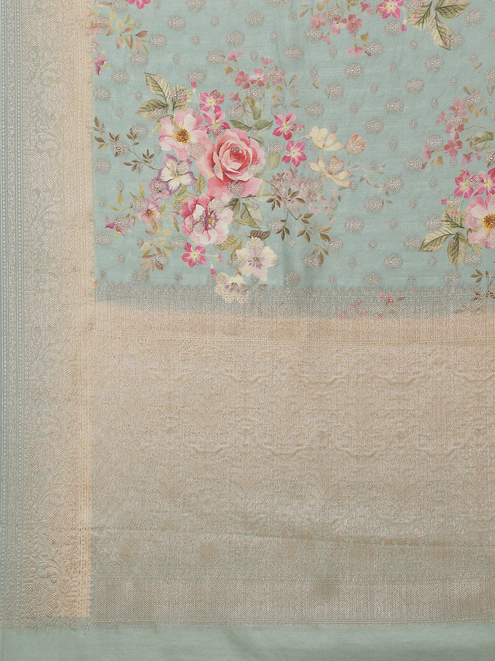 Digitally Floral Printed Tussar Saree