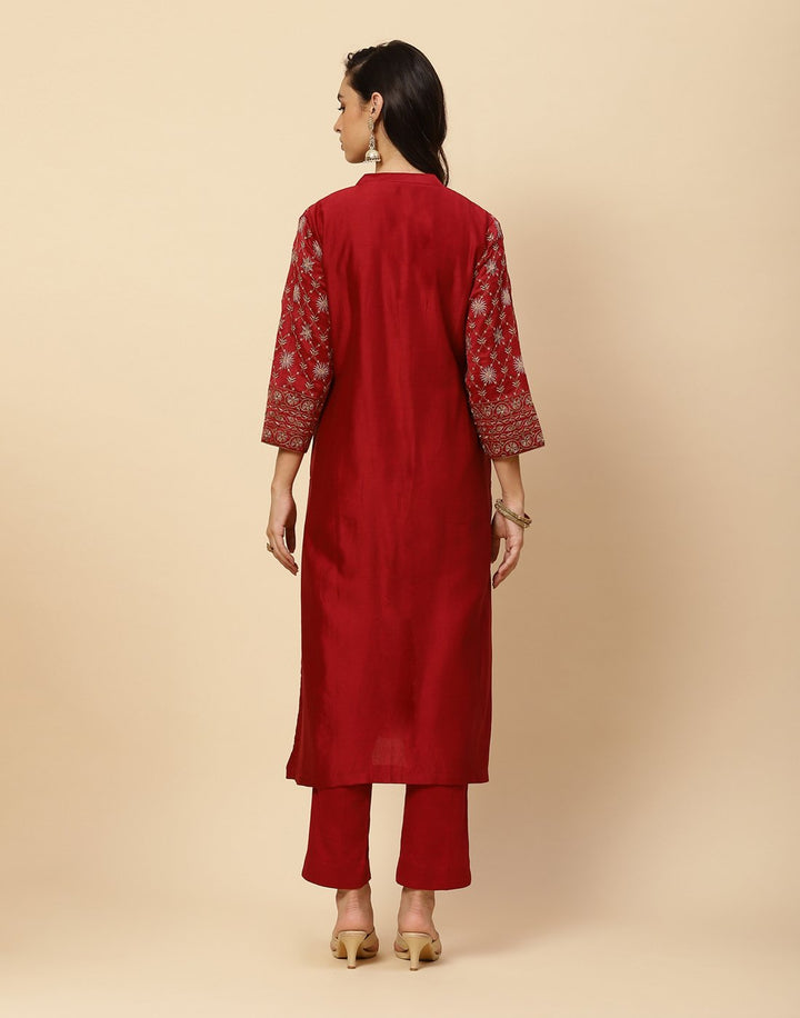 Resham Jaal Embroidered Cotton Chanderi Salwar Kameez Stitched Suit With Chanderi Dupatta