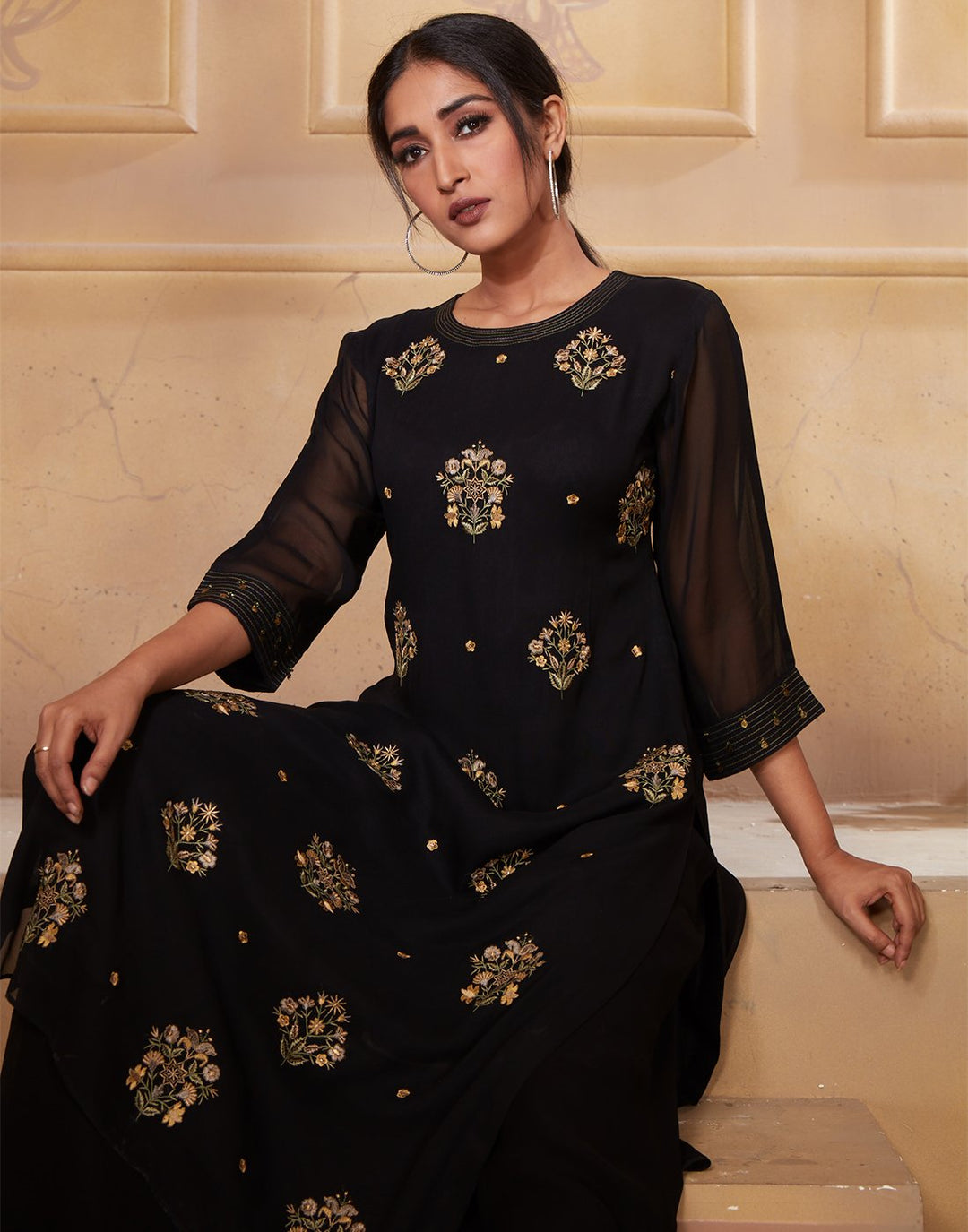 MBZ Meena Bazaar-Black Georgette Kurti