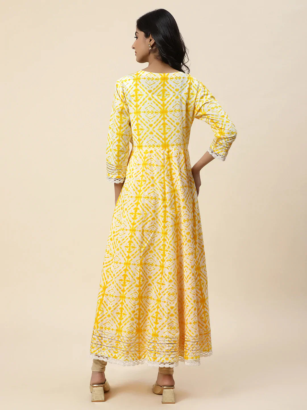 Printed &amp; Yoke Embroidered Cotton Anarkali Kurta