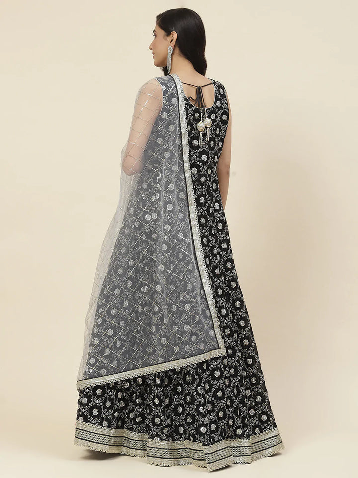 Sequin Embroidered Georgette Kurta With Dupatta