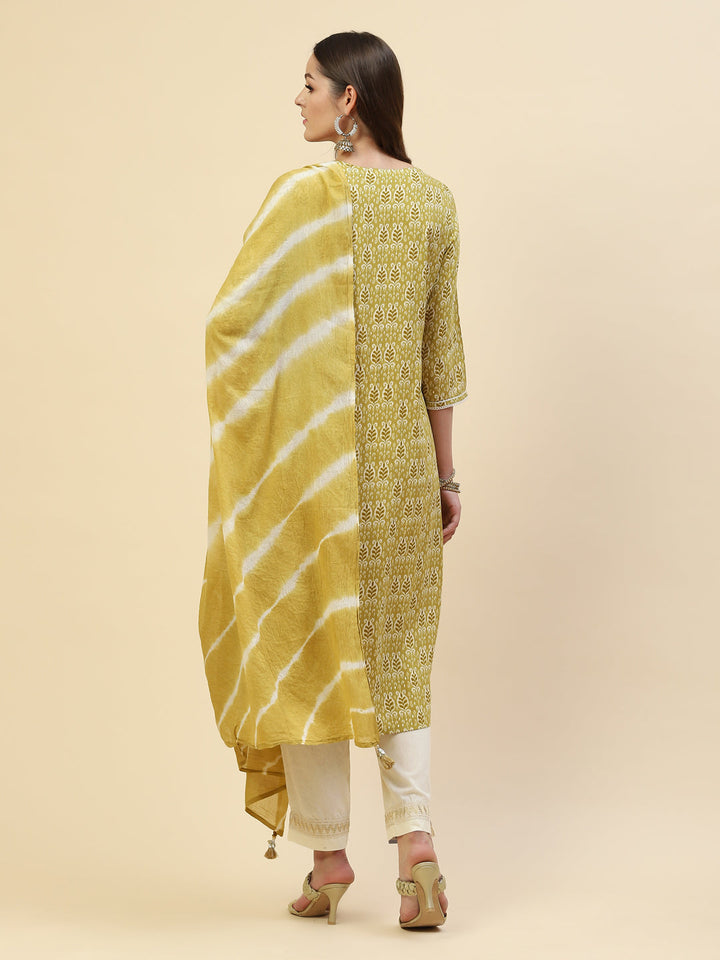 Digital Printed Cotton Kurta With Pants &amp; Cotton Dupatta