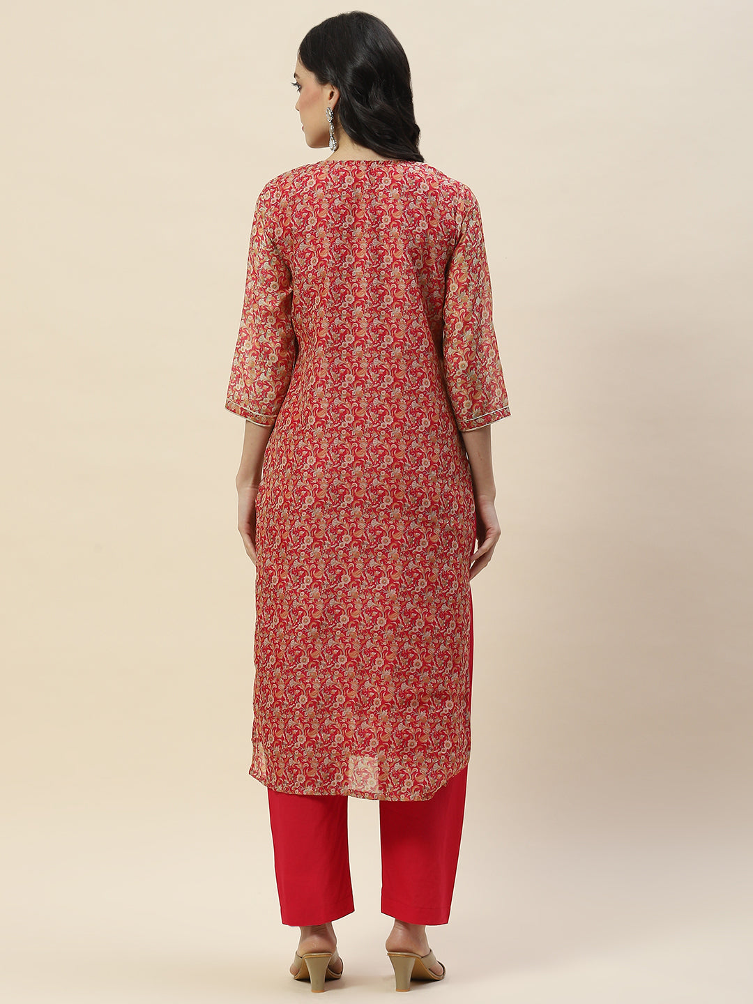 Printed Gota Work Chanderi Kurta With Pants