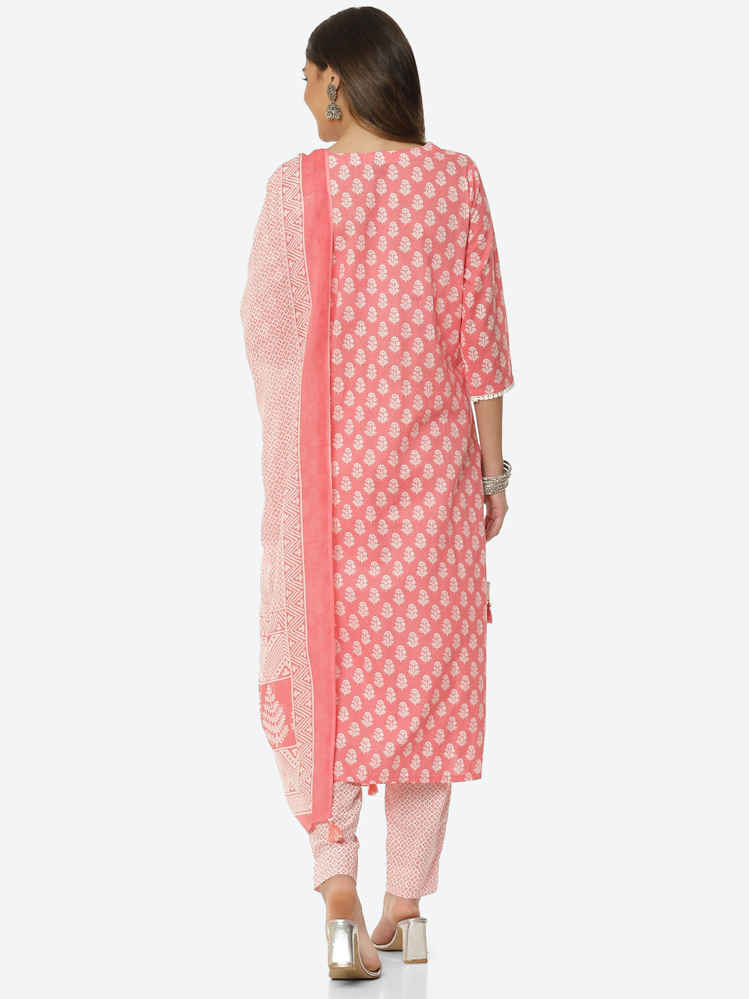 Floral Printed Cotton Kurta With Pant &amp; Dupatta