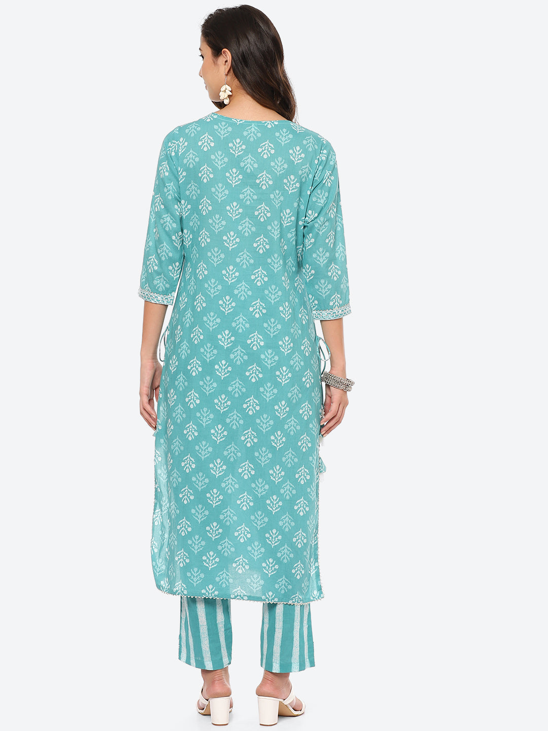 Sequin Work Printed Cotton Kurta With Pant