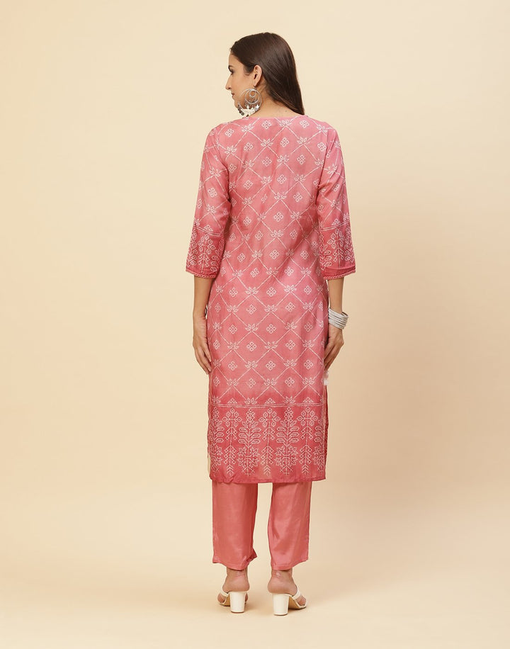 Mirror Work Printed Cotton Muslin Kurti With Pant