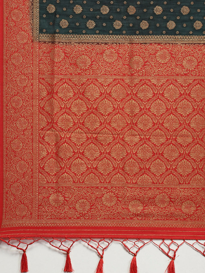Zari Border Booti Art Silk Woven Saree