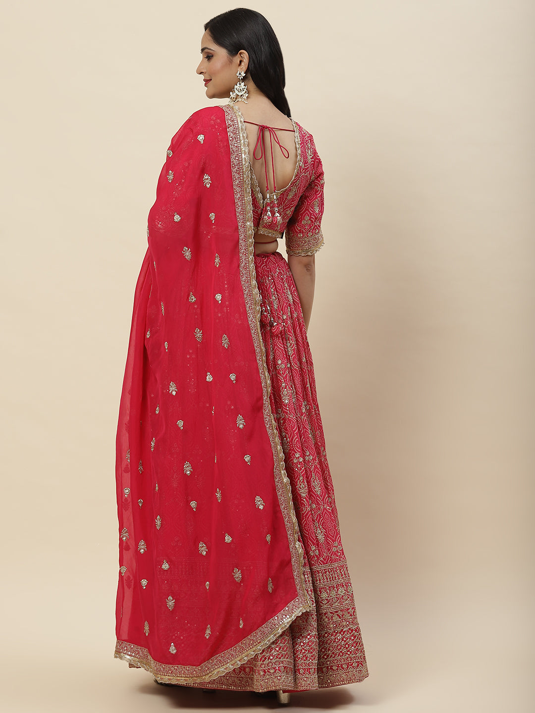 Zari Booti Embroidered Georgette Choli With Lehenga &amp; Dupatta