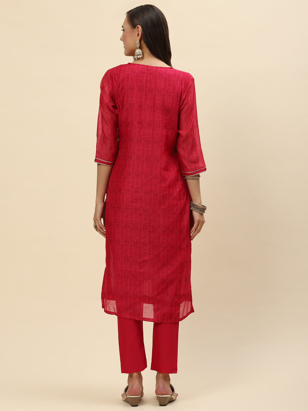 Gota Work &amp; Printed Chanderi Kurta With Pants