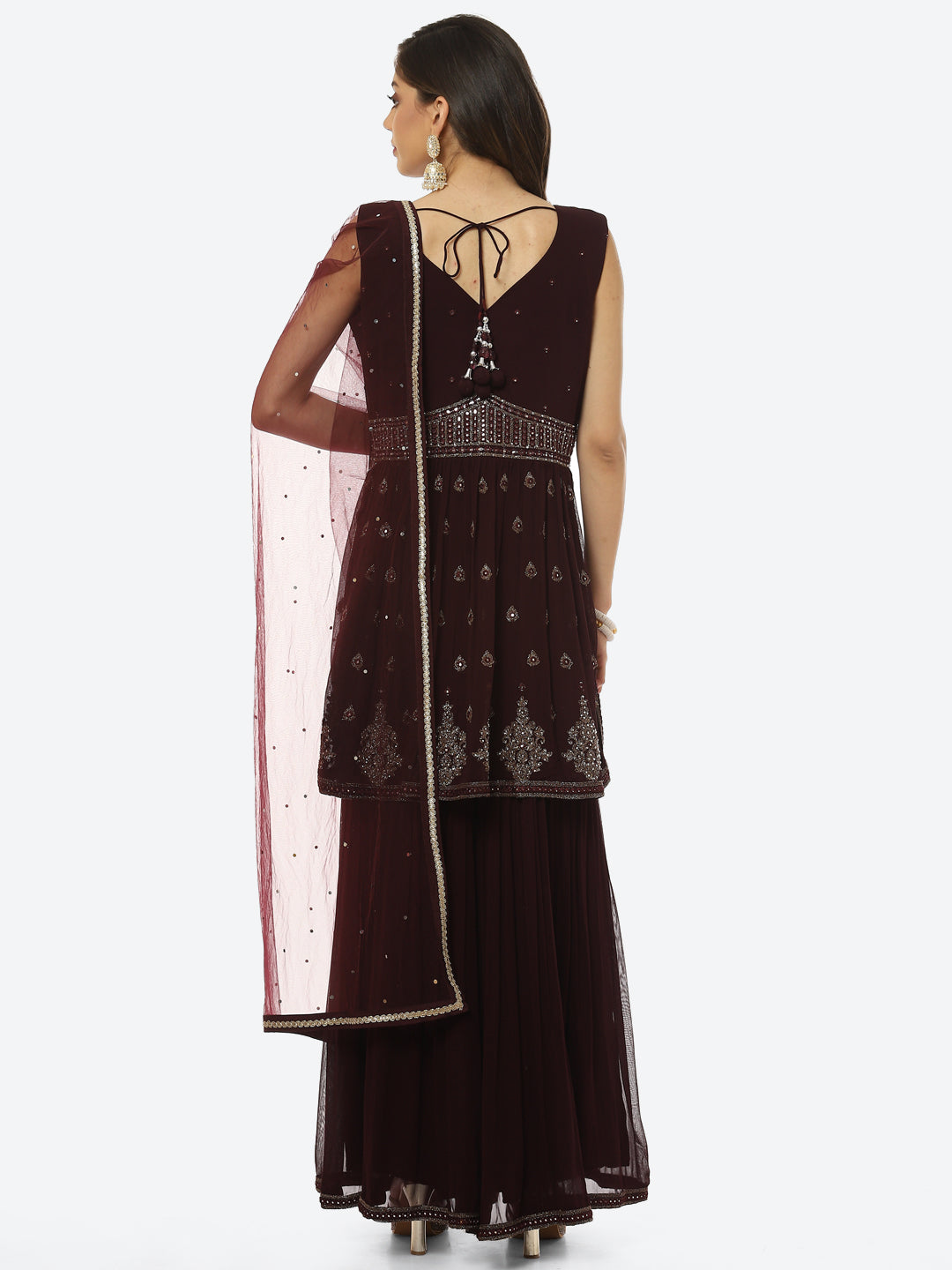 Embroidered Art Georgette Anarkali Kurti With Sharara And Net Dupatta
