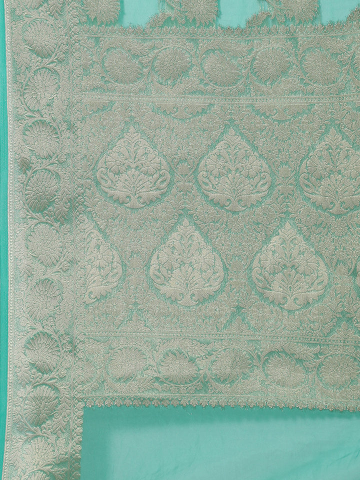 Floral Zari Jaal Organza Plain Saree