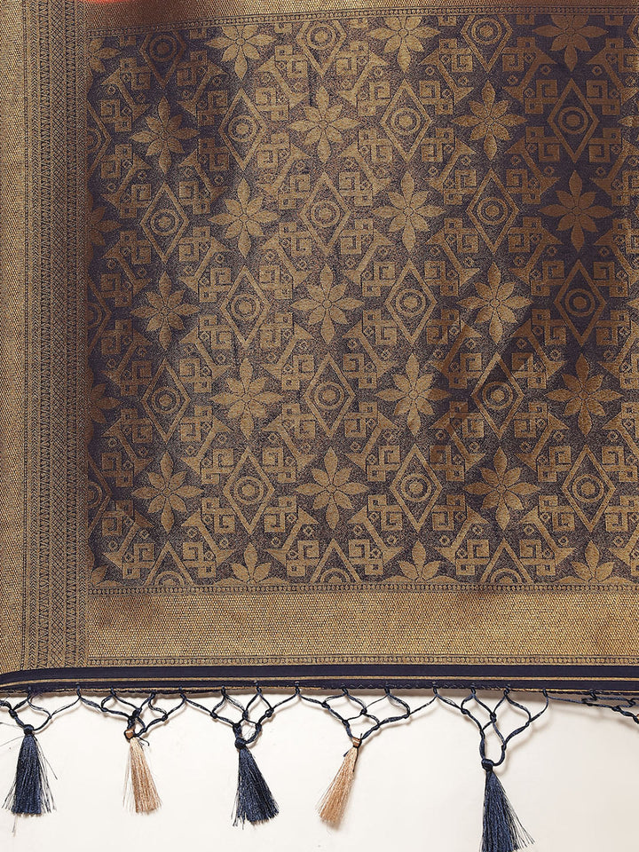 Brocade Zari Jaal Art Handloom Saree with contrast Blouse