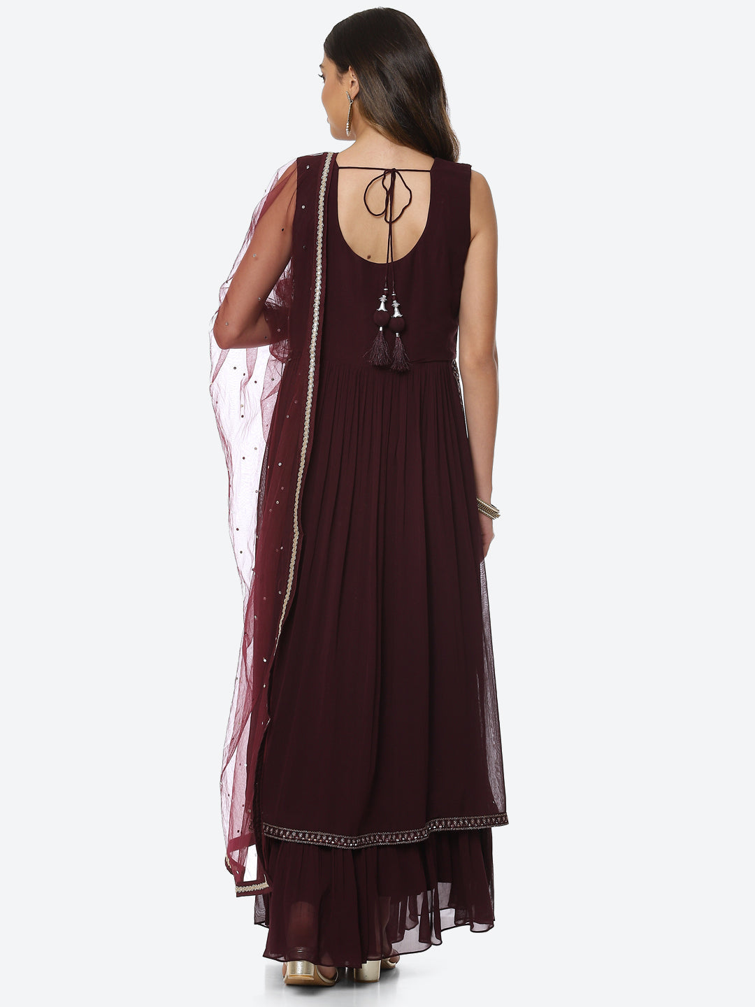 Resham Mirror Georgette Kurta With Palazzo &amp; Dupatta