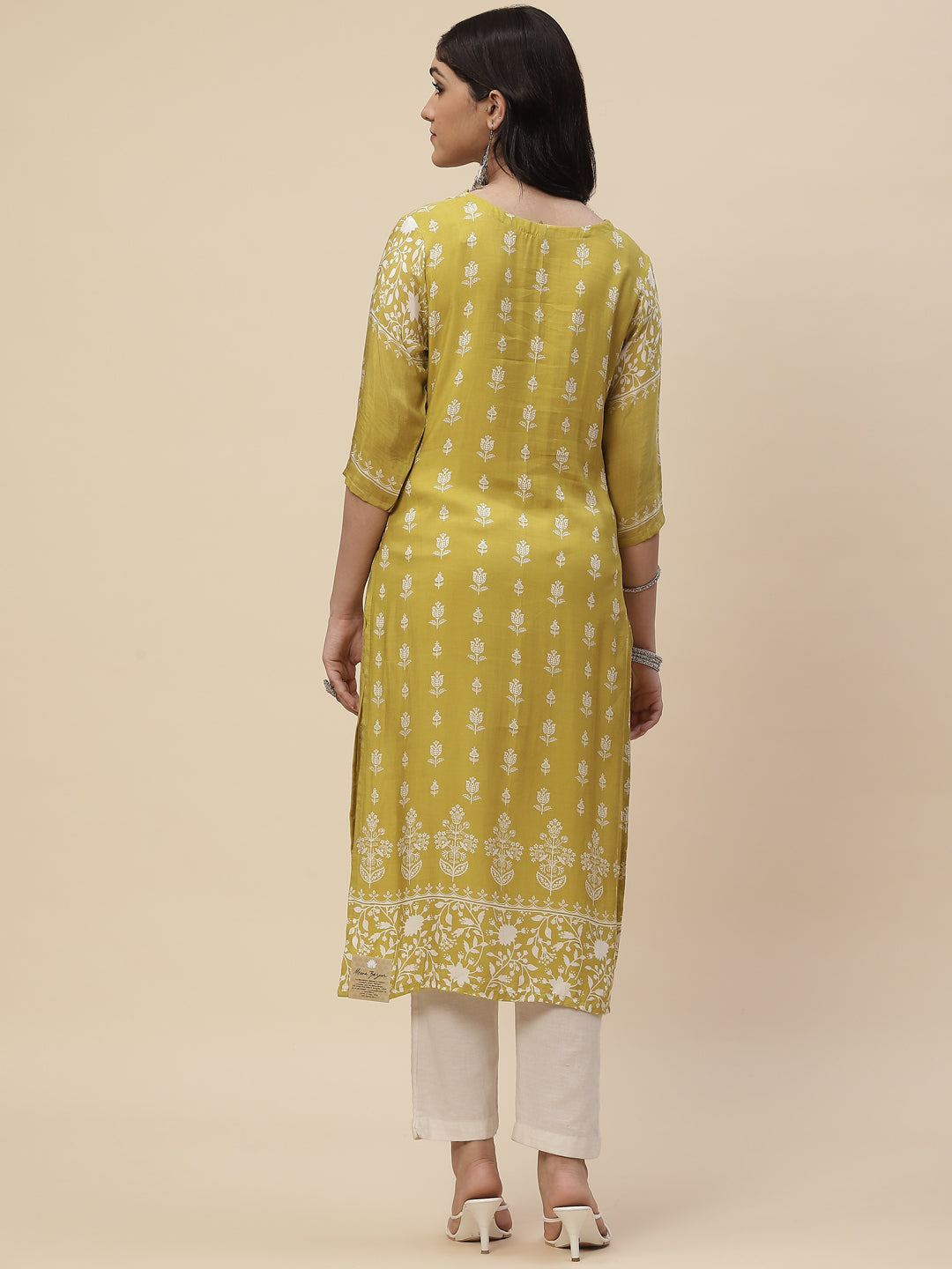 Neck Mirror Work  Printed Cotton Kurta